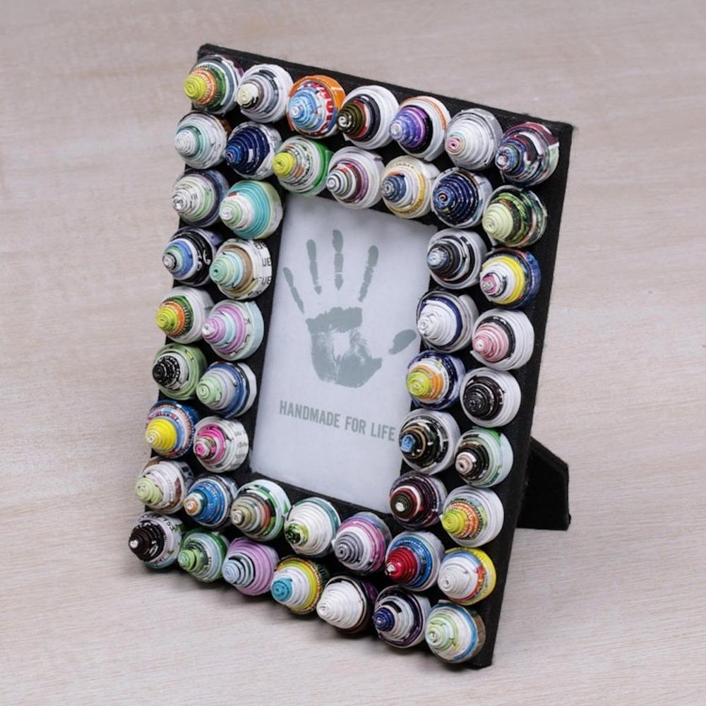 3x5 Recycled Paper Photo Frame with Circle Motifs 'Colorful Shrines'