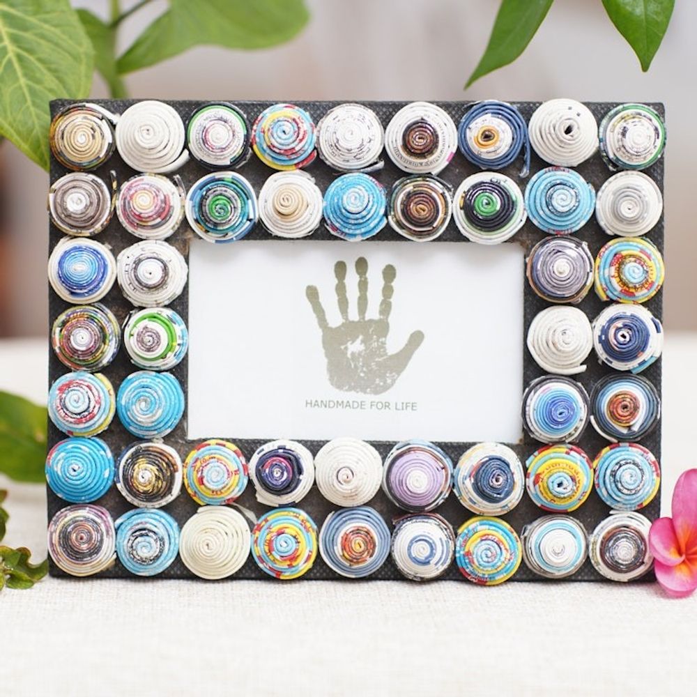 3x5 Recycled Paper Photo Frame with Circle Motifs 'Colorful Shrines'