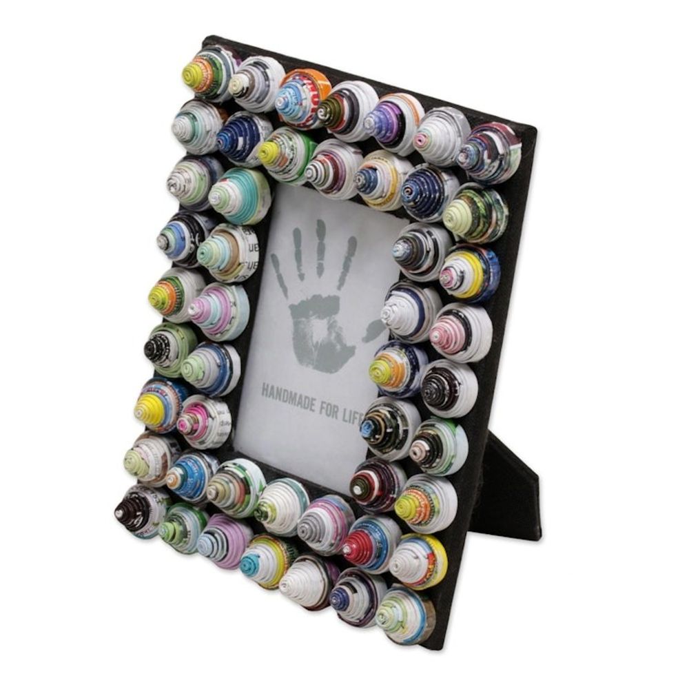 3x5 Recycled Paper Photo Frame with Circle Motifs 'Colorful Shrines'